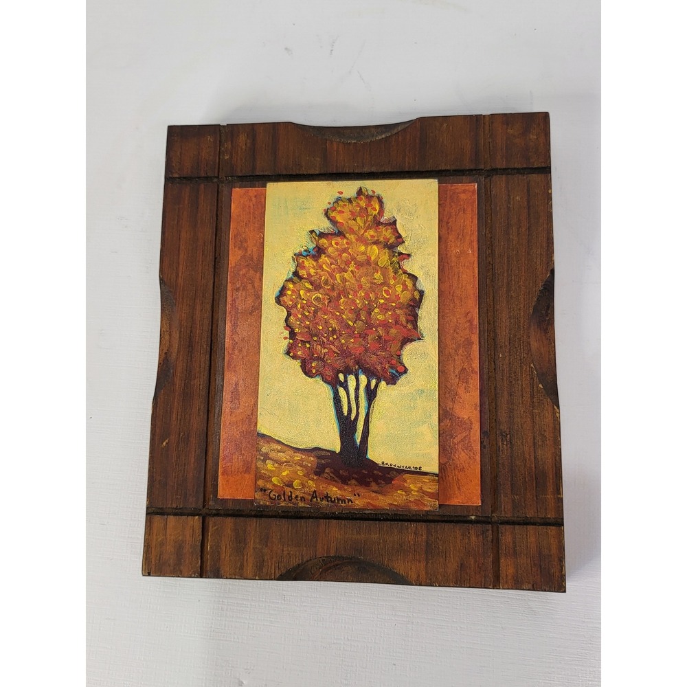 Bronwyn Golden Autumn Original Painting Signed 2006‎ Wood Block Frame 6x7 Art